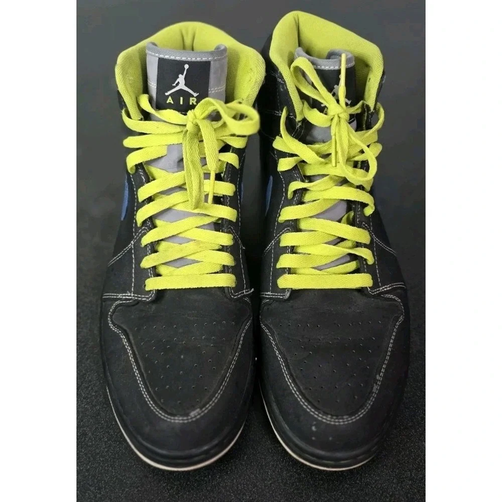 Air Jordan 1 Retro High Top Black Cyber‎ Men 12 Neon Navy Black Sneaker Shoe EUC